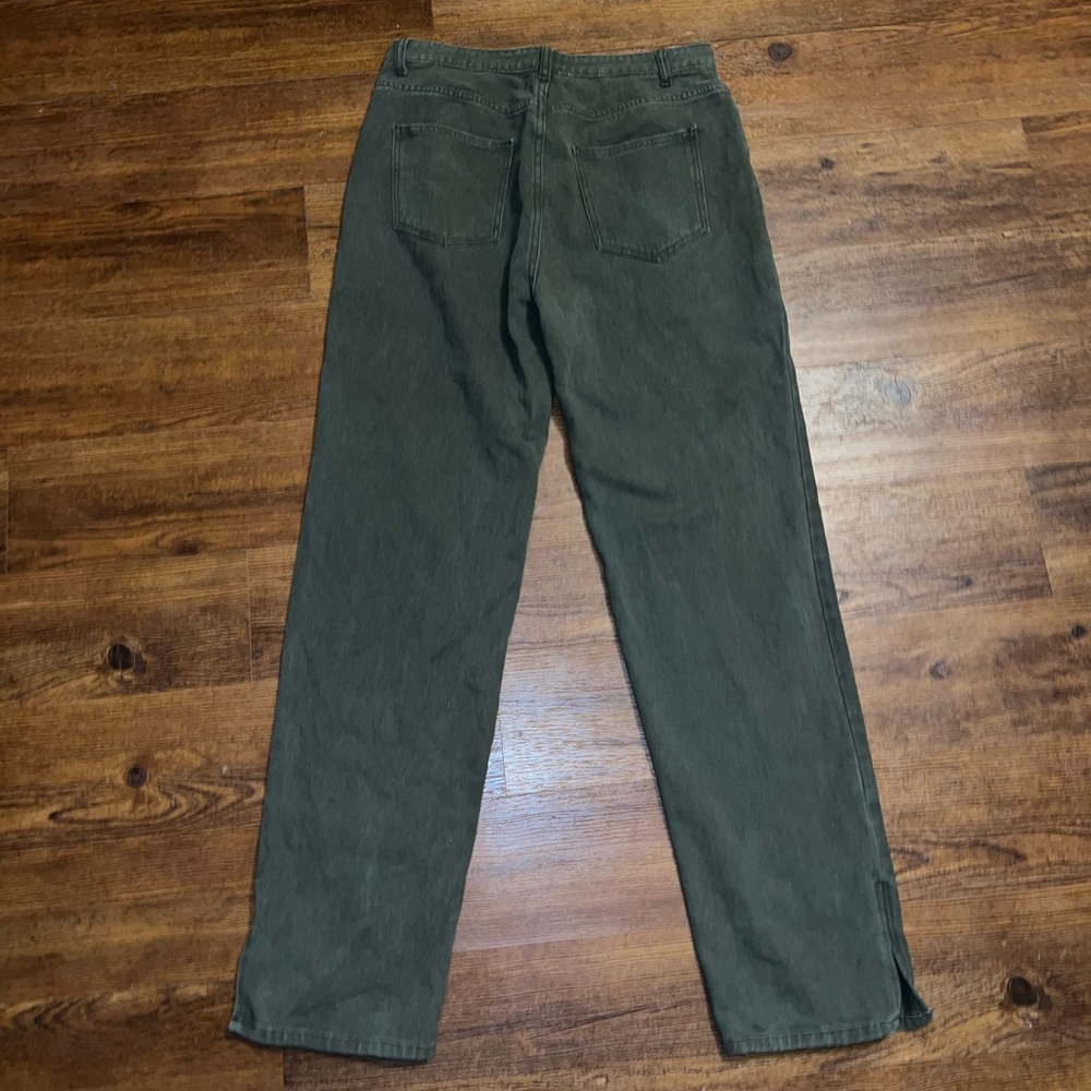 PrettyLittleThing Green Split Bottom Hem Straight Flare Leg Jeans Size 12 Tall - Picture 4 of 12